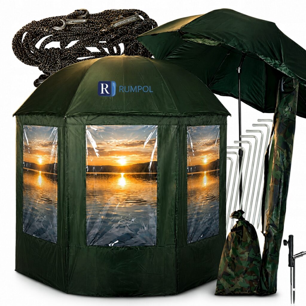 Namiot Wędkarski Parasol 3 Okna Regulowany Impregnowany Wodoodporny 240 Cm